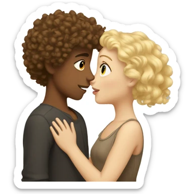 Brown Curly hair girl kissing tall blonde haired boy sticker