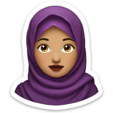 Young Bangladeshi plus-size woman with wide round face and purple hijab and bright red lipstick sticker