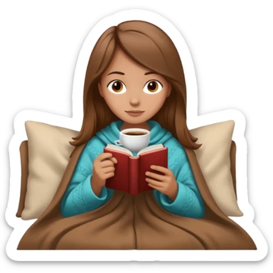 Beige Brown hair Girl drinking coffee, reading book with a cozy blanket sticker