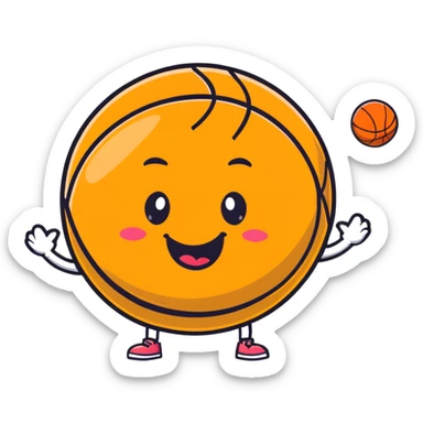 An adorable cartoon basketball with a happy face and rosy cheeks sticker