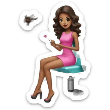 Brunette Girl getting a manicure at nail salon sticker