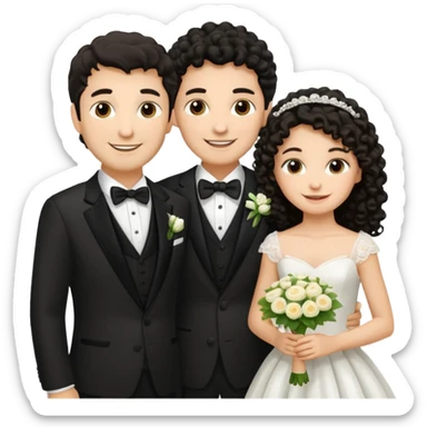 Familia : Novio pelo oscuro, Novia pelo rizado oscuro, hija mayor pelo mono , hija menor pelo oscuro. sticker