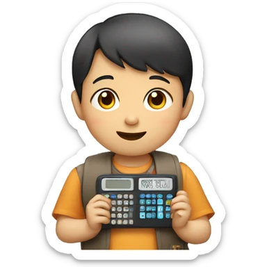Asian child holding calculator sticker