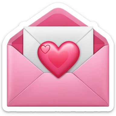envelope with a heart sticking out of it in y2k style, the heart is bright reddish pink and glossy sticker