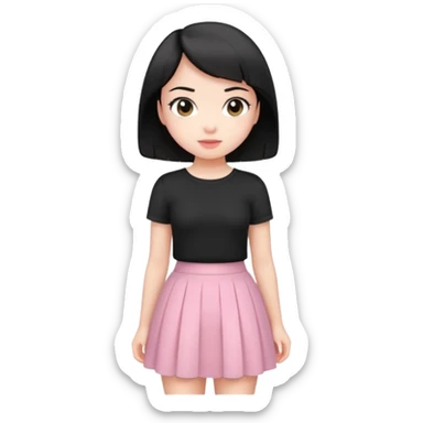 cute girl with short black hair, wearing black and light pink clothes sticker