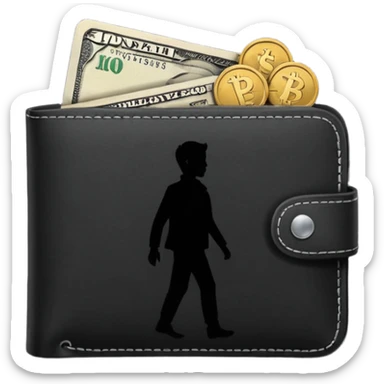 wallet with coins and a person silhouette above sticker