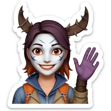 The huntress from Dead By Daylight smiles and waves sticker