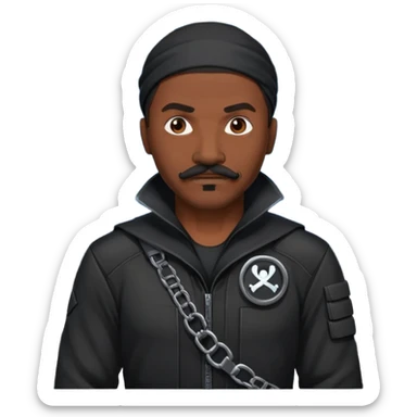 african-american mustache mercenary black asymmetrical ninja hacker terminal command center sticker