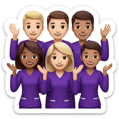 Create Happy & celebrating team faces for a hospital with a newborn saved with dress color as dark maroom-voilet sticker