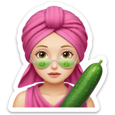Girl with cucumbers on her eyes and a pink towel on her head sticker