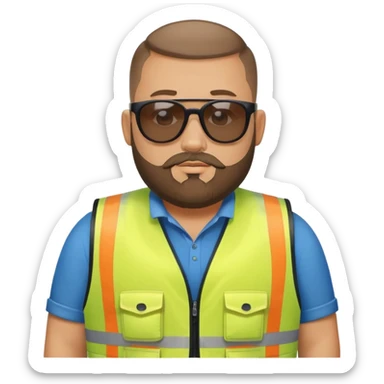 Man with beard a little chubby, Handsome with visibility vest and sunglasses. buzzcut   sticker