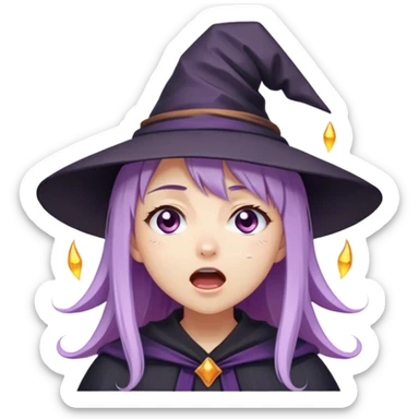 cute anime girl with lilac hair in a witch hat cries and screams loudly with her eyes closed sticker
