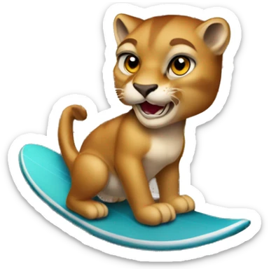 Cougar riding a chess board like a surf board sticker