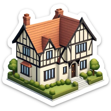 tudor-style suburban house isometric exterior view sticker