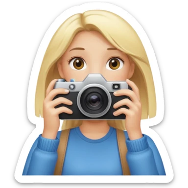 blonde cartoon girl taking picture camera in front of her face sticker
