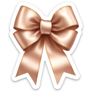 Realistic isolated rose gold shiny silk ribbon bow with edges of the bow lined with white fur. sticker