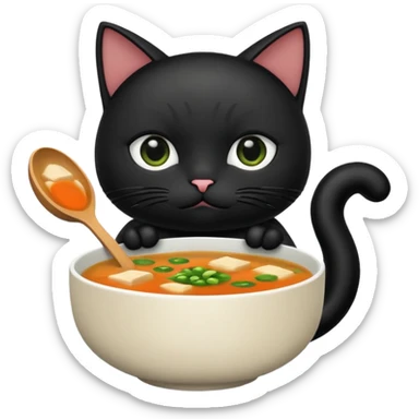 Black cat holding miso soup sticker