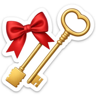 gold two keys tied with a red bow sticker