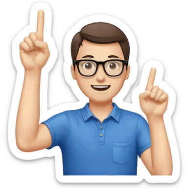 A slim man with glasses, pumping the foam finger in the air with bright enthusiasm. sticker