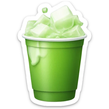 A plastic cup of green matcha with ice cubes and a creamy look. sticker