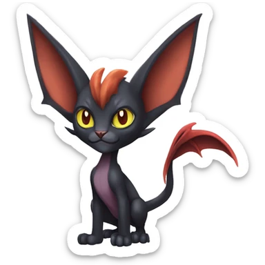 Black cool vampiric Noivern-Litten-Sphynx-Lykoi-Caracal-Fakemon with big bat ears full-body sticker