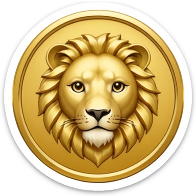 Fais un emoji de pièce d'or ronde avec l'inscription "F" dessus et un lion très détaillé gravé sur la pièce. Le F et le lion doivent être très lisible ainsi que les détails autour de la pièce. Monnaie Fcoins sticker