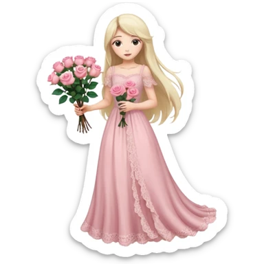 pastel anime woman with long hair pink roses lace dress full body sticker