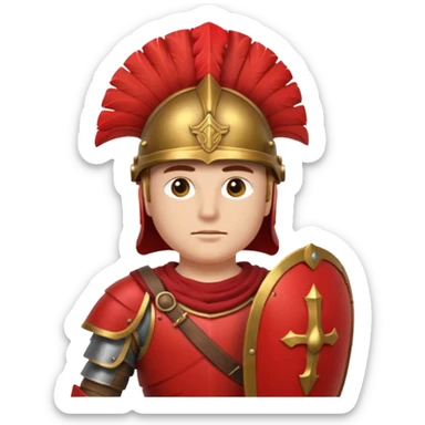 A strong Roman soldier in red-plumed helmet, bronze armor, and firm shield stance.
 sticker