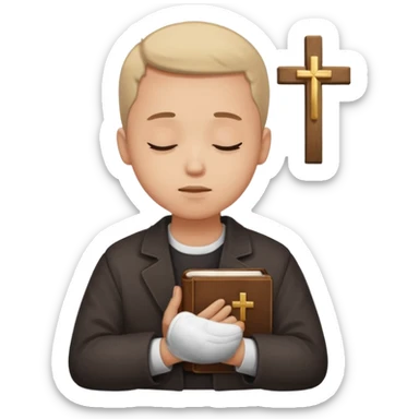 Guy who reads Bible with cross on it and with his eyes closed in prayer. Nothing in the background  sticker