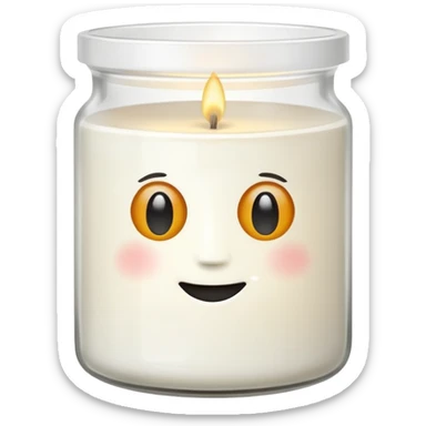 minimal flat emoji of a white scented candle in a glossy white glass jar with the label “cotton”, soft warm glow, clean vector style, elegant and modern, transparent background sticker