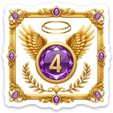 4th place award Number in frame decorated with golden angel  wings and amethyst  stone sticker