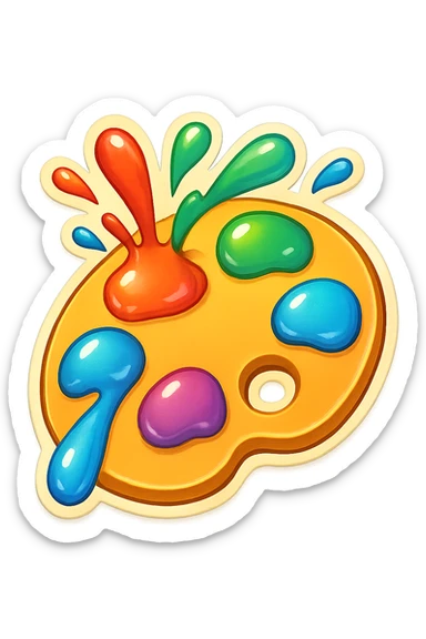 emoji style sticker of a palette with splashes of paint sticker