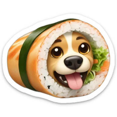 cartoon dog inside sushi roll sticker