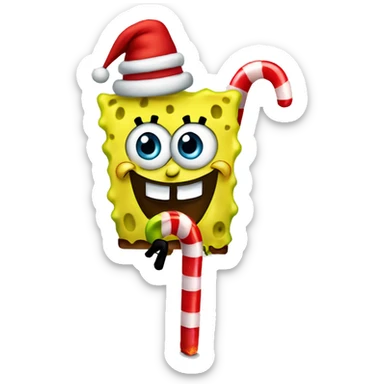 SpongeBob SquarePants with Christmas hat and candy cane  sticker