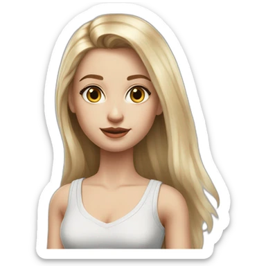 hyperrealist caucasian girl, long straight blonde hair, white v-neck laced crop top, grey mini pencil skirt sticker
