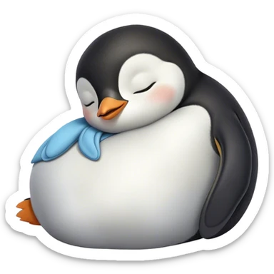 Meme-Worthy cute Sleeping Baby Penguin Portrait Emoji, Head resting peacefully with a contented smile, showcasing luxuriously soft down and a serene, slumbering gaze, Simplified yet hilariously adorable features, highly detailed, glowing with a soft, drowsy polar light, high shine, relaxed and utterly lovable, stylized with an air of playful laziness, bright and heartwarming, soft glowing outline, capturing the essence of a sleeping baby penguin that feels destined to become the next viral icon of adorable rest! sticker