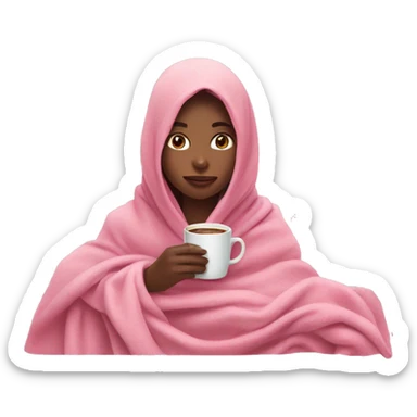 Girl with pink pastel blanket drinking coffee sticker