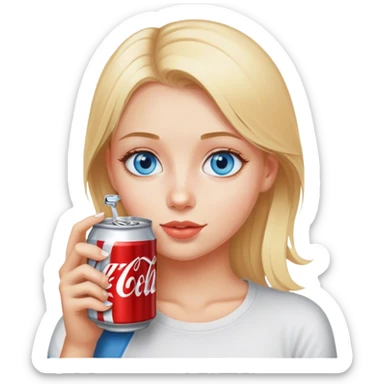 Blonde girl with blue eyes drinking can of diet soda sticker