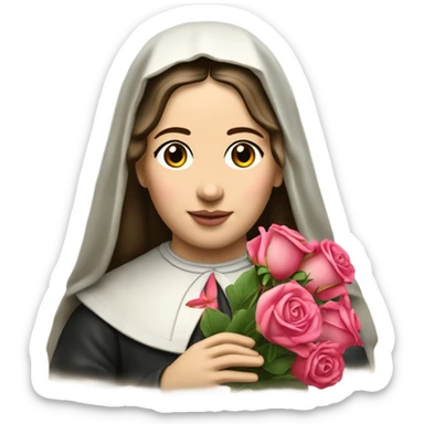 Sainte Terese of Lisieux avec bouquet de Rose vrai visage de Sainte Thérèse de Lisieux française vue de 3/4 sticker
