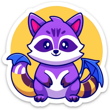Raccoon dragon hybrid with wings dark purple and blue no yellow sticker