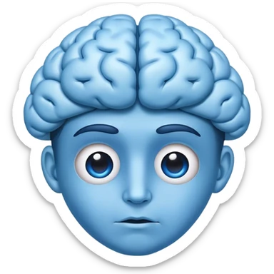 All blue adult person face emoji with a brain for hair and calm expression sticker