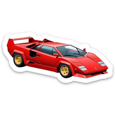 Simplified red Lamborghini Countach sports car, basic geometric shapes, minimal styling sticker