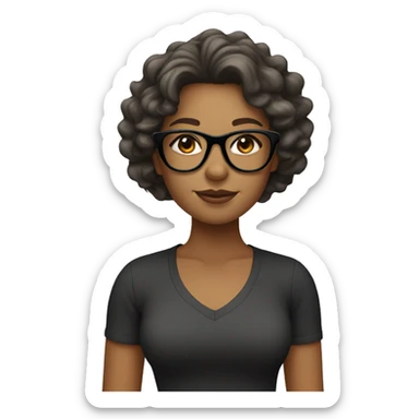 Tan girl with wavy hair with black glasses sticker