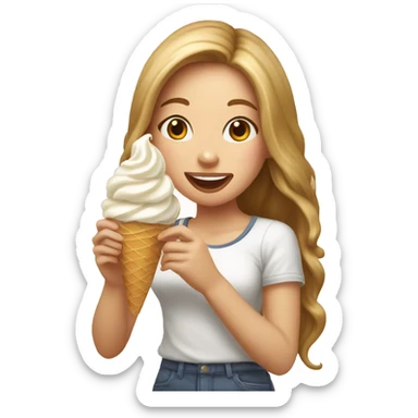White teen girl eating Vanilla ice cream sundae sticker