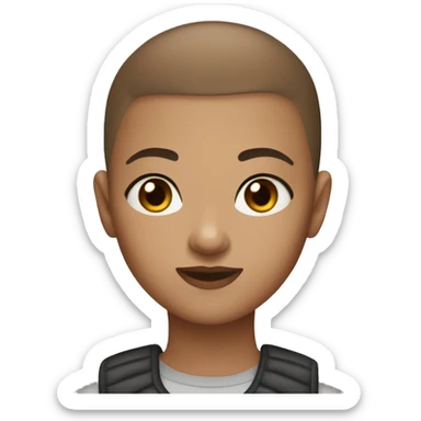 blue eyes brown buzz cut light skin girl sticker