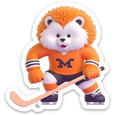 a fluffy animal playing hockey, energetic and cute sticker