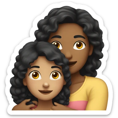 Daughter hugging her mother both with black hair and light skin sticker