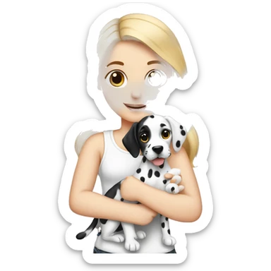White girl is holding dalmatian puppy sticker