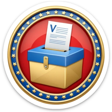 circular achievement style badge for first voter featuring a ballot box and a classy border sticker