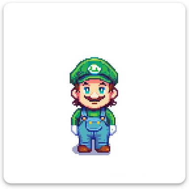 Luigi character in classic green hat and overalls, pixel art style sticker
